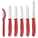 SET CUCHILLOS DE VERDURA + PELADOR, 6U, ROJO