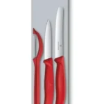 JUEGO CUCHILLO VERDURA, DENTADO, 3U, MANGO NYLON ROJO