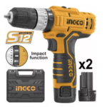 TALADRO ATORNILLADOR C/PERCUTOR 12V C/CARGADOR 2 BAT INGCO