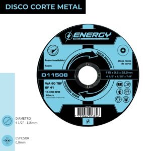 Disco corte metal 4 1/2′ x 0.8mm d11508 energy (pack 25)