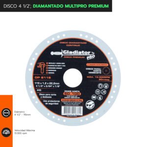 Disco diamantado 4 1/2′ multiproposito dp 8115 gladiator