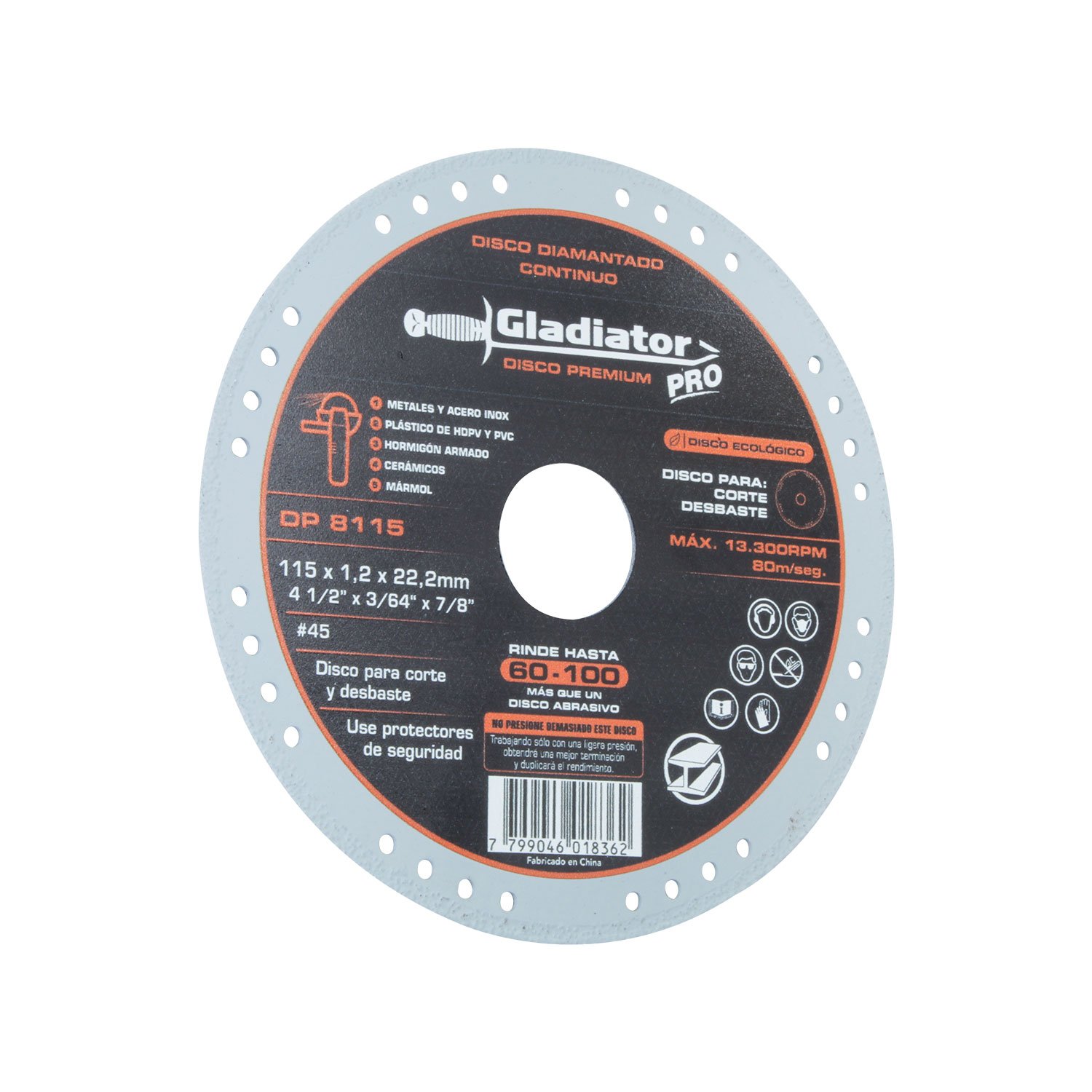 DISCO DIAMANTADO 4 1/2' MULTIPROPOSITO DP 8115 GLADIATOR - Imagen 3