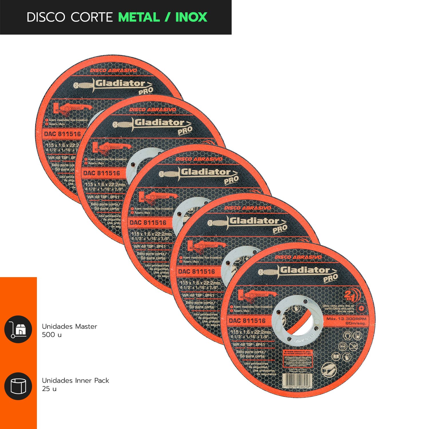 DISCO CORTE 4 1/2' X 1,6MM METAL/INOX DAC 811516 - Imagen 3