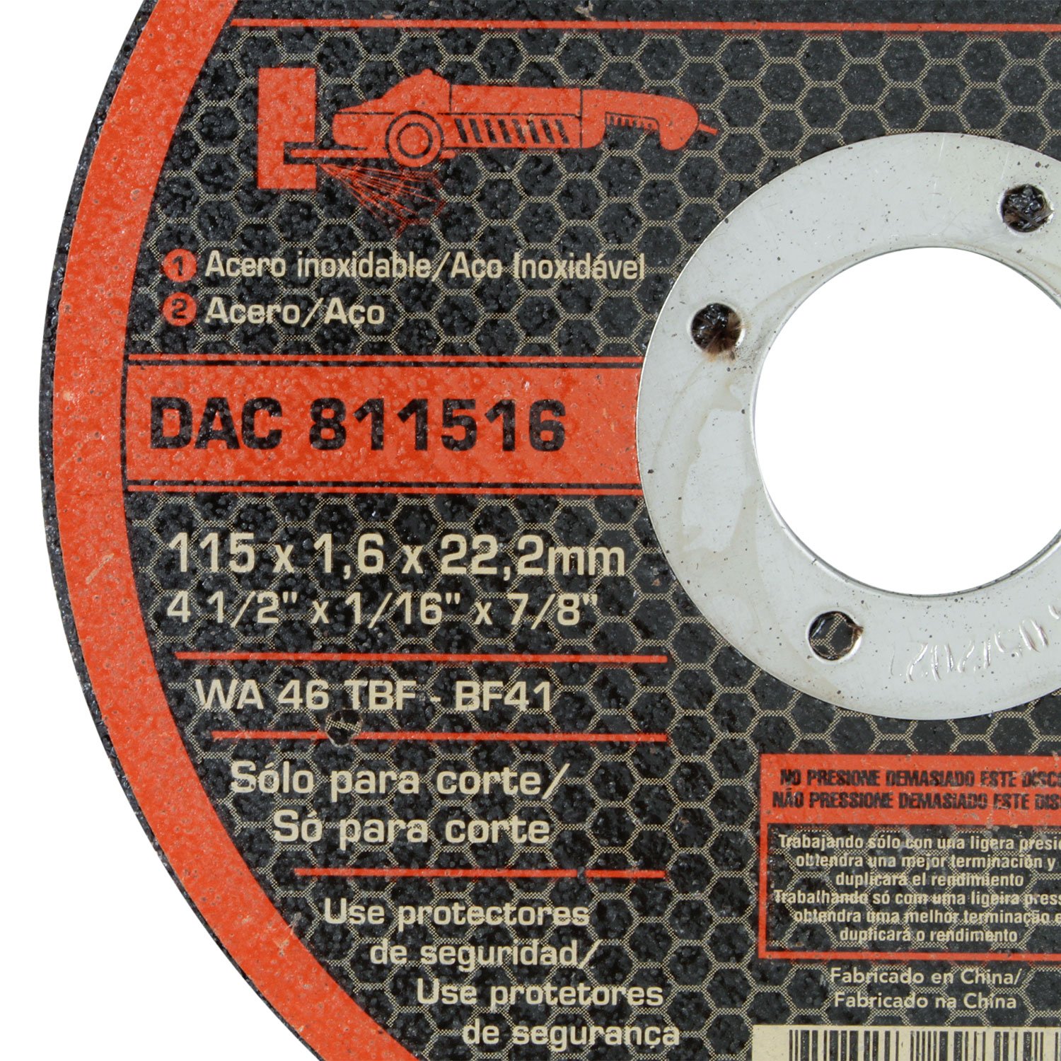 DISCO CORTE 4 1/2' X 1,6MM METAL/INOX DAC 811516 - Imagen 5