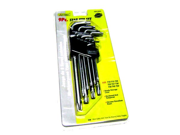 Jgo llaves torx c/perforacion 9 pzs largas