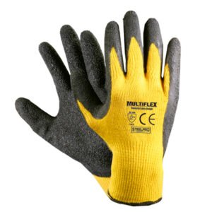 Guantes tejido gris/amarillo latex