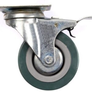 Rueda goma gris c/base c/freno giratoria 3′