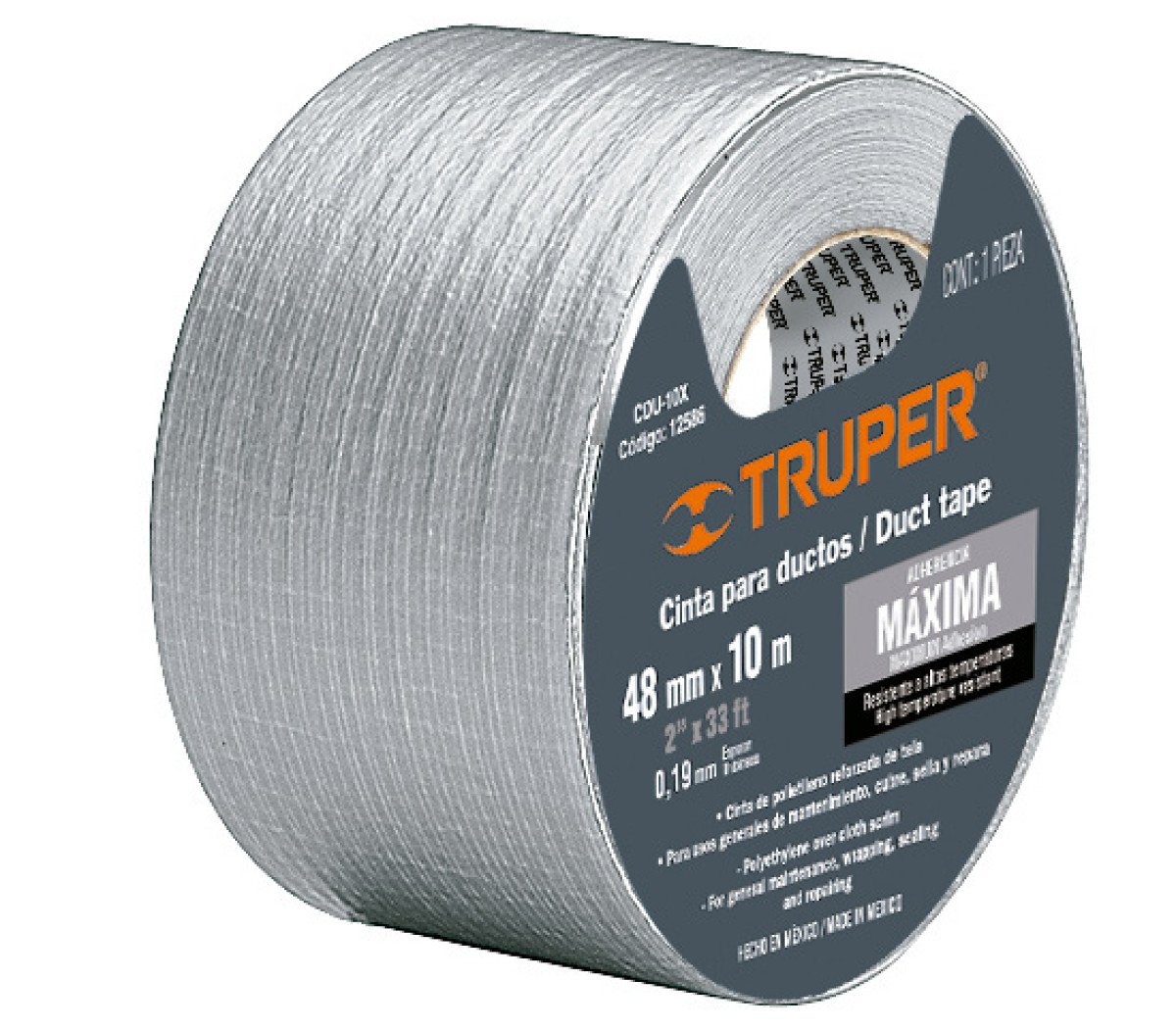 Cinta gris tela multiuso 10m truper 12586