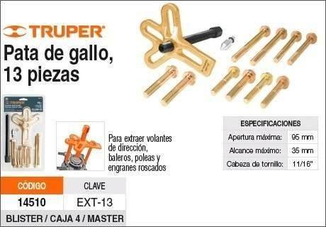 Extractor tipo pata gallo 13pzas truper