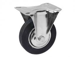 Rueda goma negra base fija s/freno 3′