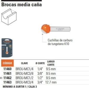 Fresa 11461 media caña 3/8’x3/8′ truper