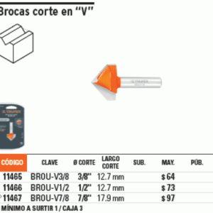 Fresa 11466 corte en v 1/2’x1/2′ truper
