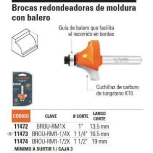 Fresa 11472 redondeadora 1’x17/32′ truper