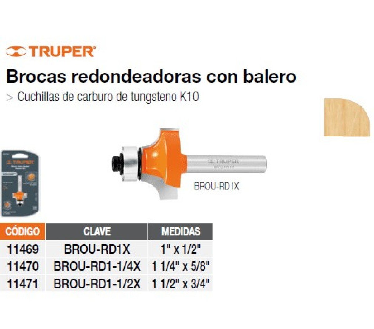 Fresa 11471 redondeadora 1 1/2’x3/4′ truper