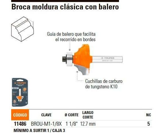 Fresa 11486 moldura clasica 1 1/8’x1/2′ truper