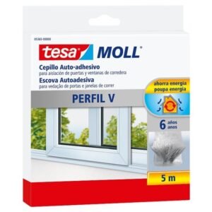 Burlete cepillo autoadhesivo ventanas perfil v 5mt tesa
