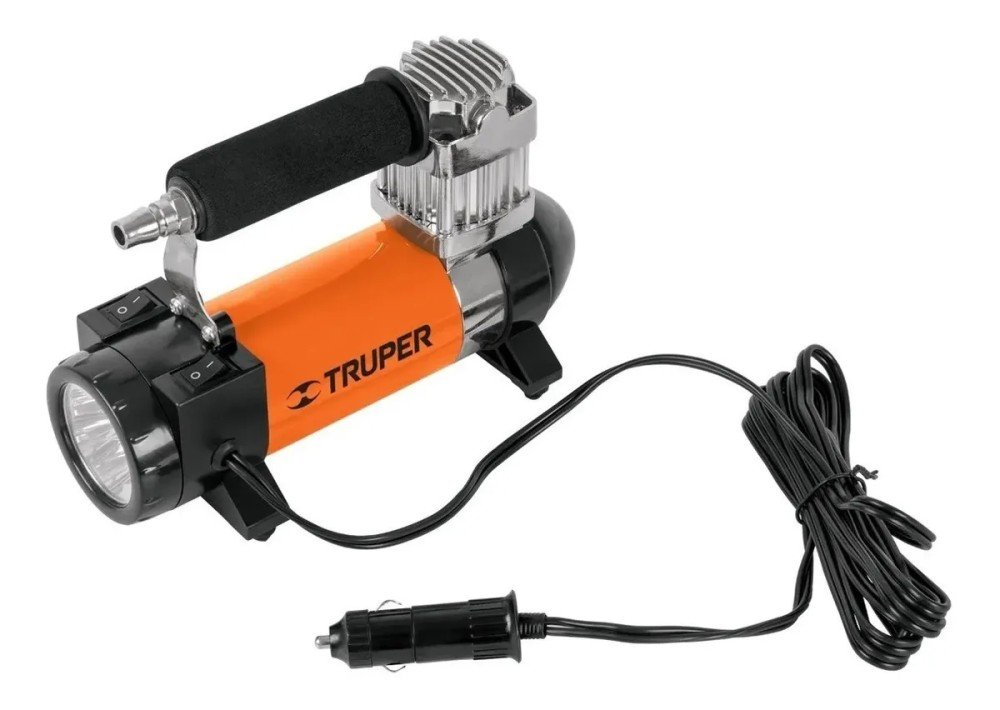 COMPRESOR / LINTERNA VEHICULO PORTATIL CON ESTUCHE 150PSI 12V TRUPER