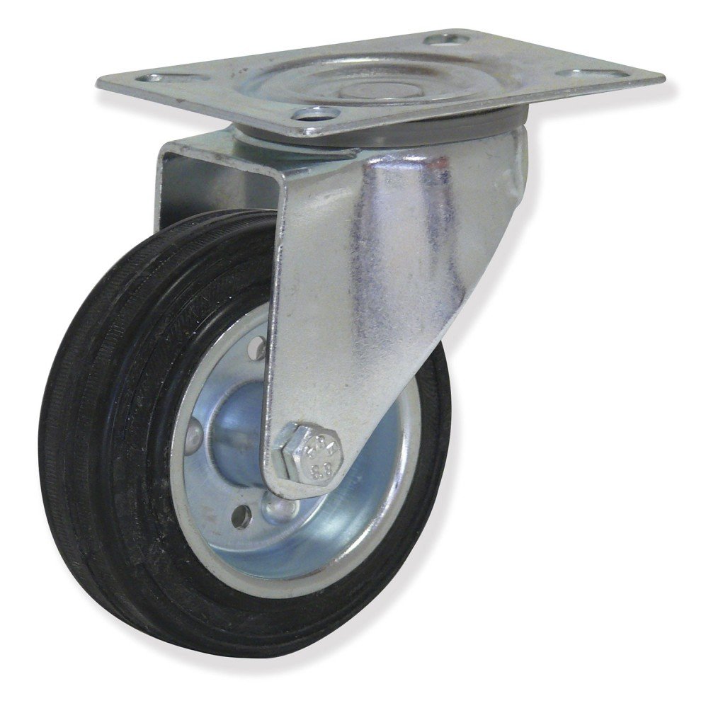 Rueda goma gris c/base s/freno giratoria 3′