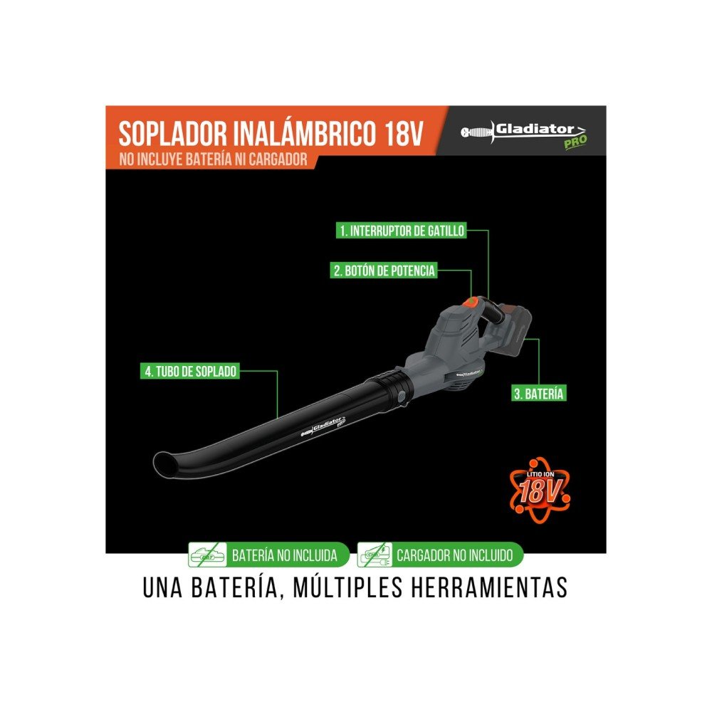 SOPLADOR JARDIN INALAMBRICO 18V SIN BAT GLADIATOR - Imagen 2